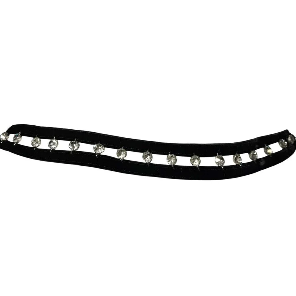 Vintage 1980s Black Velvet Rhinestone Statement Belt Women’s Size XS